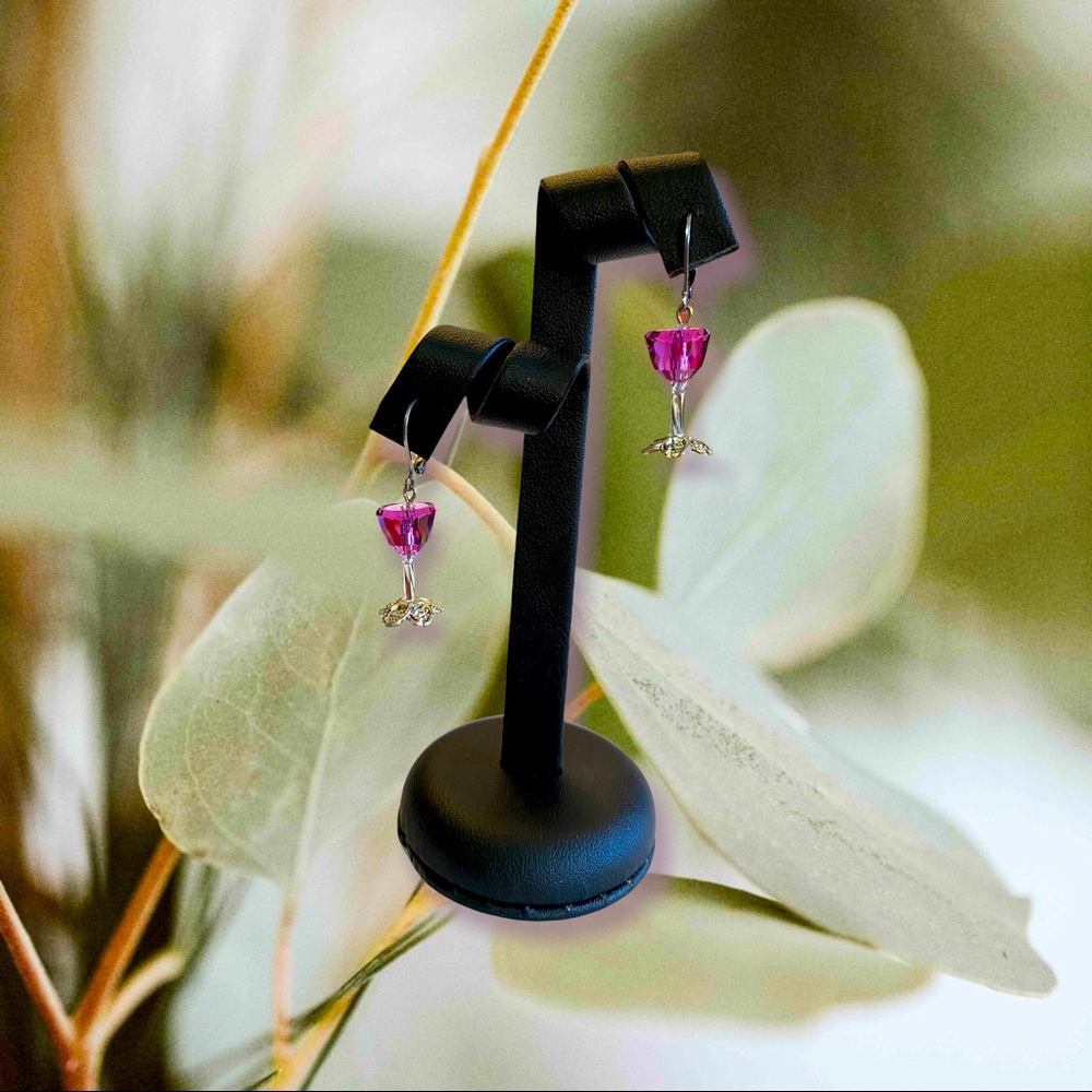 NWT Handmade wine glass earrings.Swarovski crystals,stainless steel french hooks